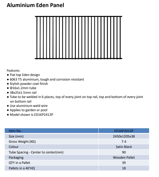 Aluminium Eden Panel (ED16P2412P) view 2
